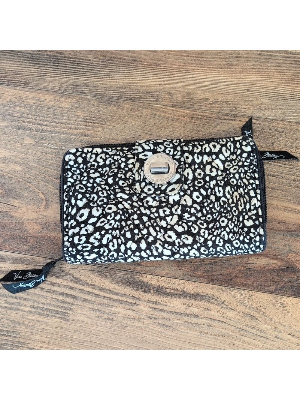Vera Bradley Black and White Leopard Print Turn Lock Wallet                 M437